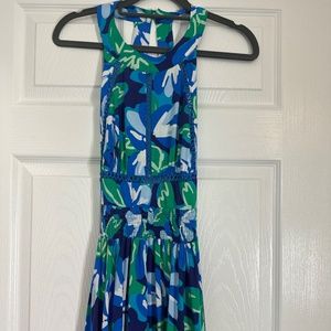 blue and green dress